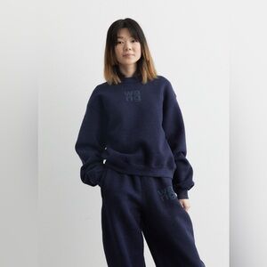 Alexander Wang Essential Crew Sweatshirt Paint Puff Logo in Navy Blue Glitter M